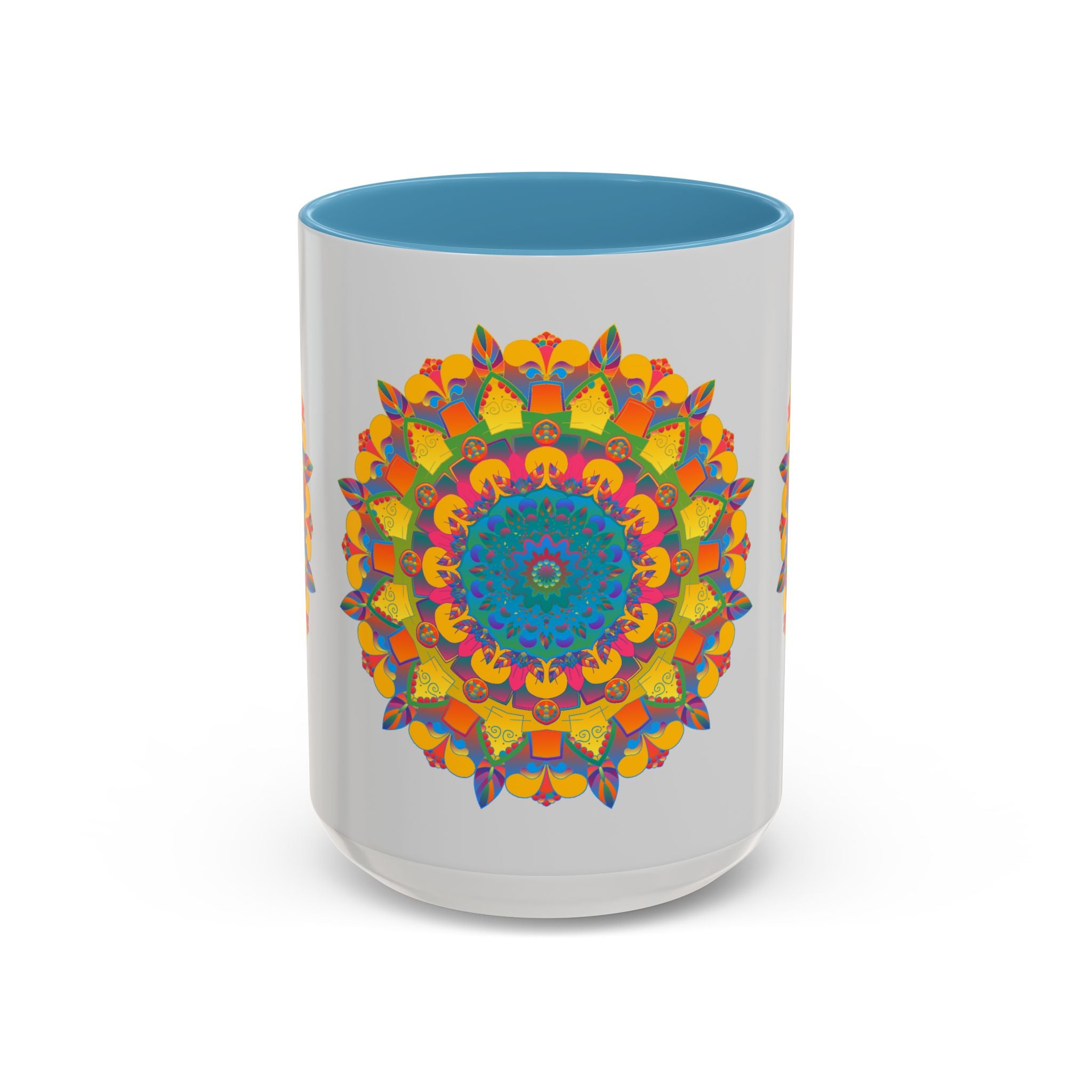 Colorful floral design mandala art mug with intricate patterns and vibrant colors