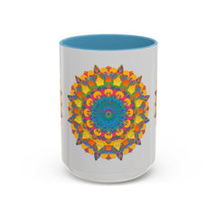 Colorful floral design mandala art mug with intricate patterns and vibrant colors