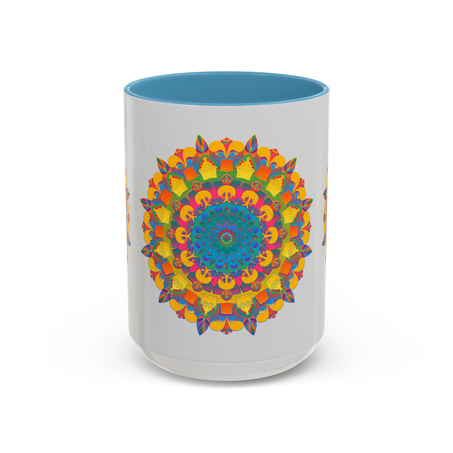 Colorful floral design mandala art mug with intricate patterns and vibrant colors