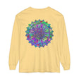 Colorful long sleeve t-shirt with vibrant mandala design, perfect for casual wear