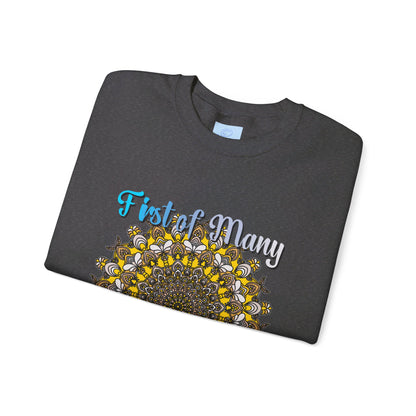 First Year Wedding Anniversary Gift Unisex Heavy Blend™ Crewneck Sweatshirt featuring 'First of Many, Paper Anniversary' design