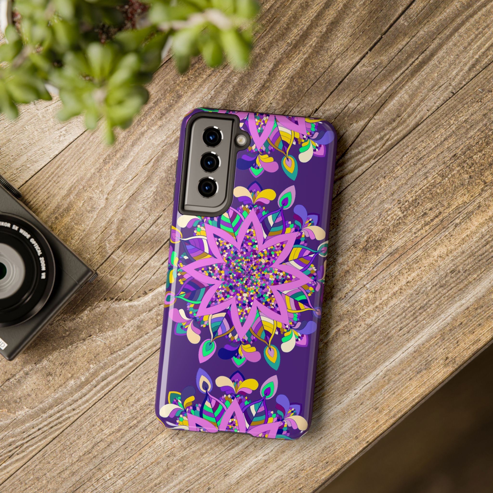 Hand drawn purple Mandala Art Phone Case designed for iPhone X/XS