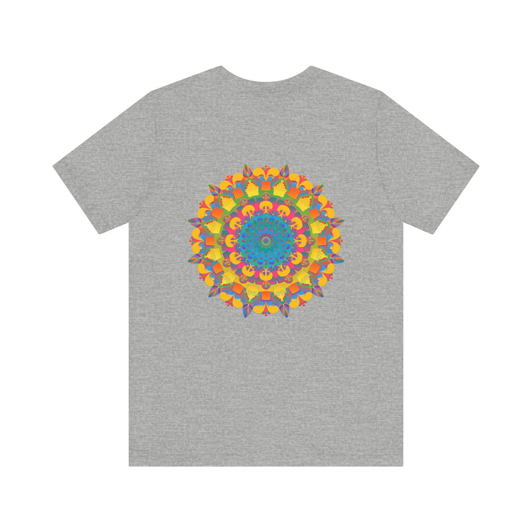 Colorful and intricate mandala design on a t-shirt promoting peace and harmony