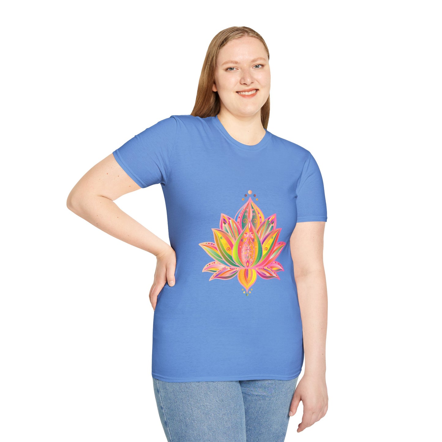 Lotus Mandala Unisex T-Shirt featuring a hand-drawn unique design by Blululi