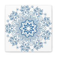 Handmade Mandala Art in Steel Blue with Matte Canvas and Stretched Frame for Wall Decor