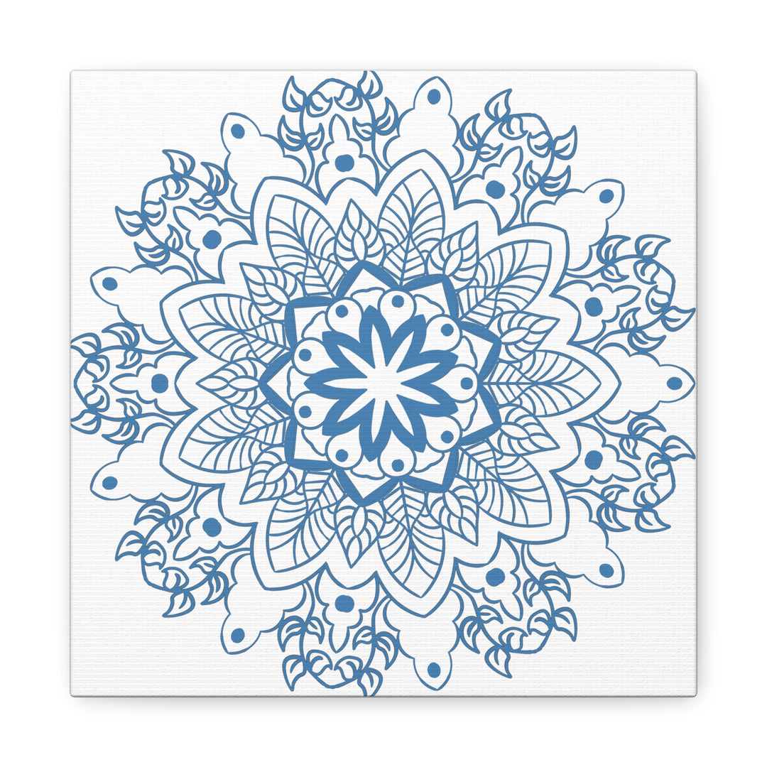 Handmade Mandala Art in Steel Blue with Matte Canvas and Stretched Frame for Wall Decor