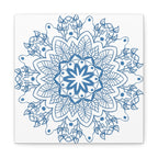 Handmade Mandala Art in Steel Blue with Matte Canvas and Stretched Frame for Wall Decor