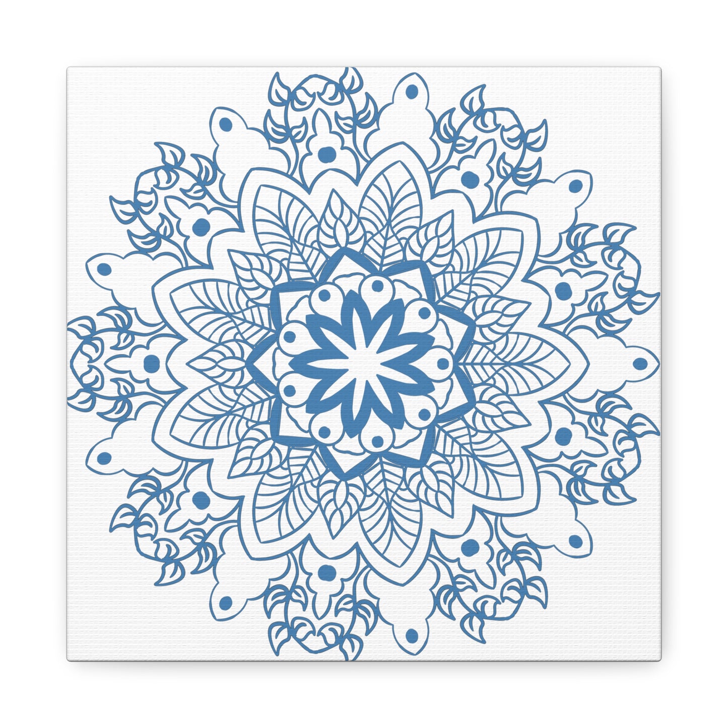 Handmade Mandala Art in Steel Blue with Matte Canvas and Stretched Frame for Wall Decor