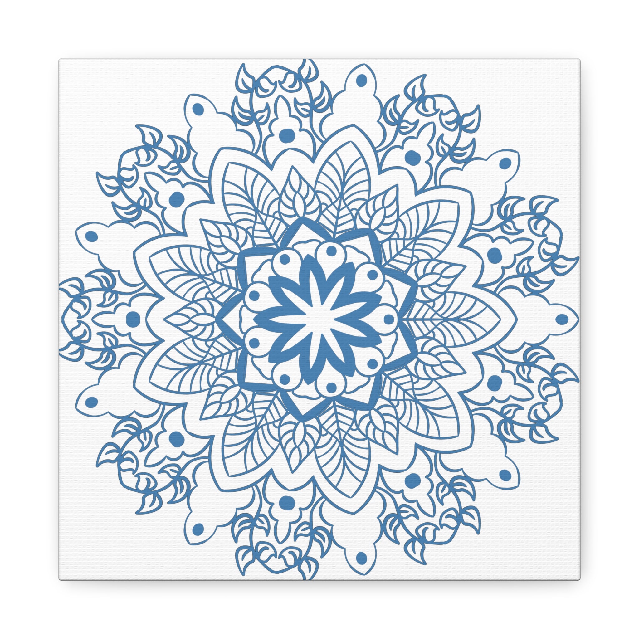 Handmade Mandala Art in Steel Blue with Matte Canvas and Stretched Frame for Wall Decor