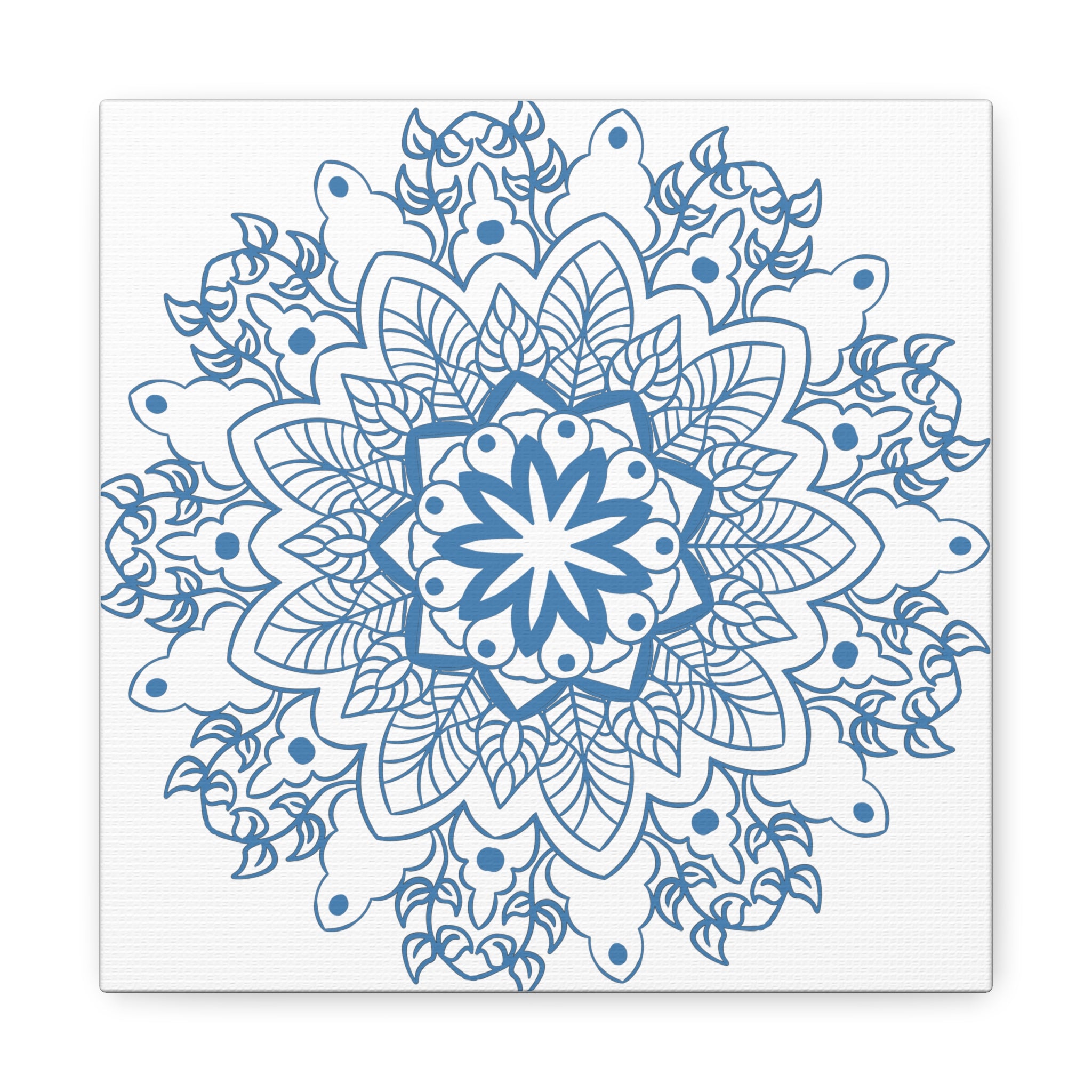 Handmade Mandala Art in Steel Blue with Matte Canvas and Stretched Frame for Wall Decor