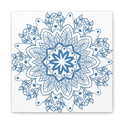 Handmade Mandala Art in Steel Blue with Matte Canvas and Stretched Frame for Wall Decor