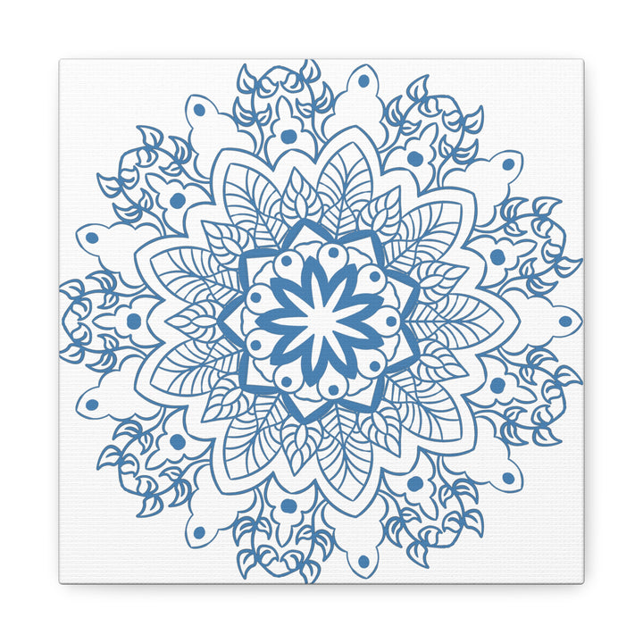 Handmade Mandala Art in Steel Blue with Matte Canvas and Stretched Frame for Wall Decor