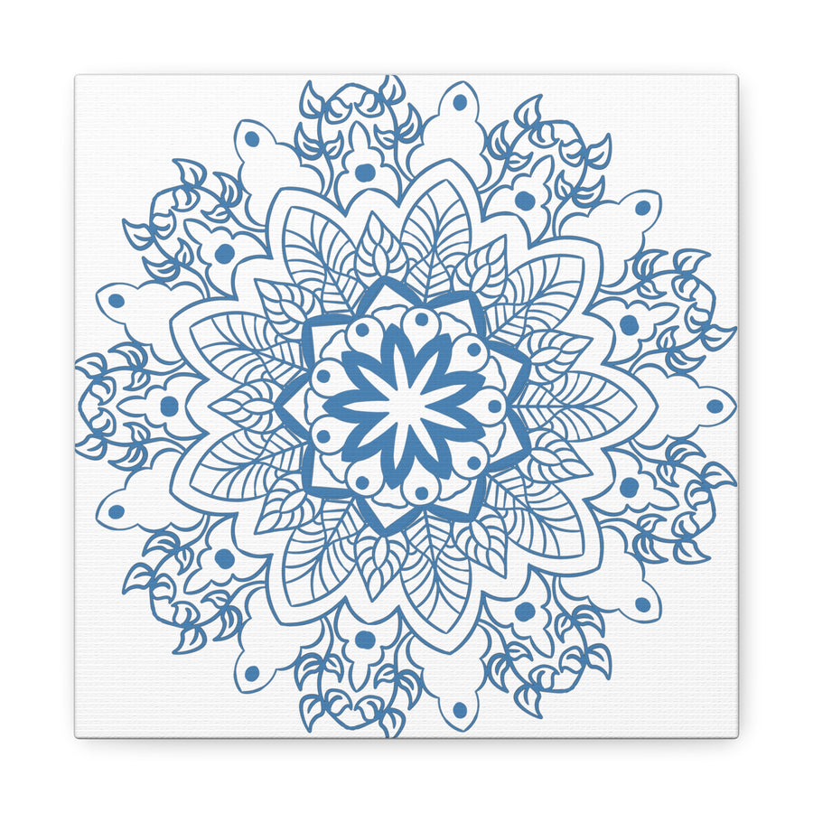 Handmade Mandala Art in Steel Blue with Matte Canvas and Stretched Frame for Wall Decor