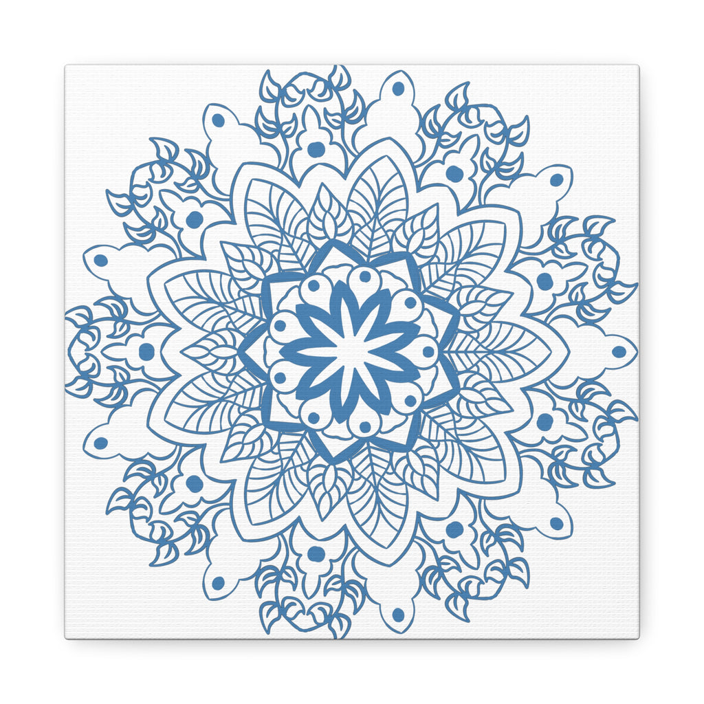 Handmade Mandala Art in Steel Blue with Matte Canvas and Stretched Frame for Wall Decor