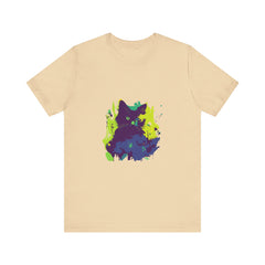 Black Cat Mystery - Abstract T-Shirt shown in a stylish, black and white design with a mysterious feline silhouette