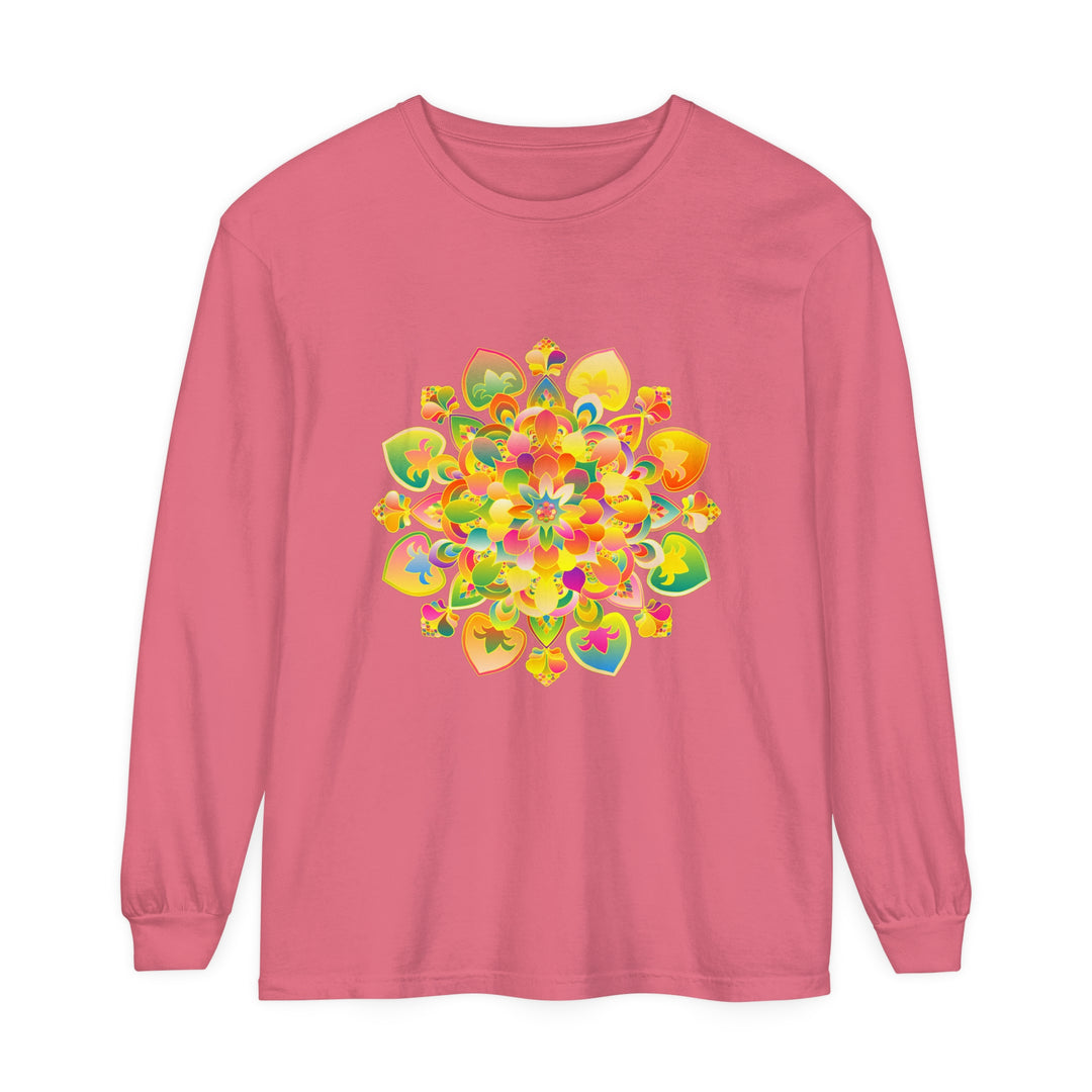 Psychedelic mandala long sleeve t-shirt with vibrant colors and intricate design