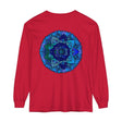 Dark blue and green mandala long sleeve t-shirt with intricate design