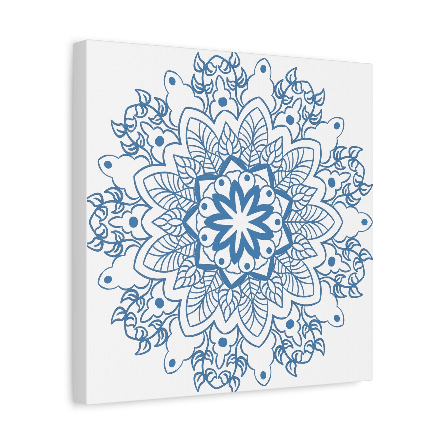 Beautiful handmade steel blue mandala design wall art on matte canvas, stretched and 125 inches deep