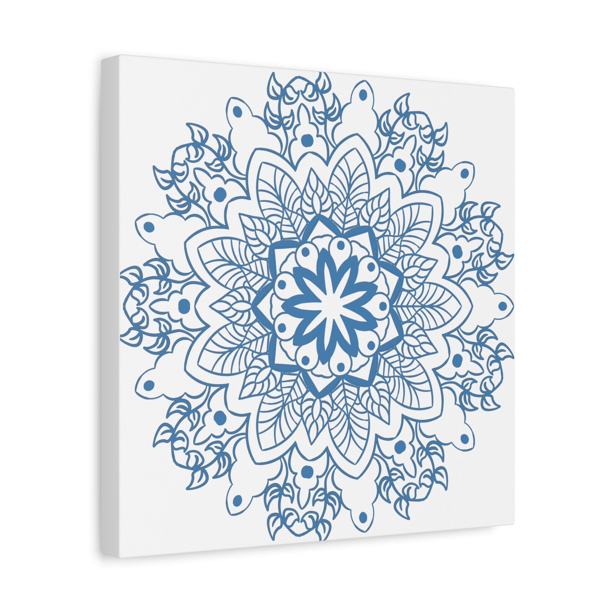 Beautiful handmade steel blue mandala design wall art on matte canvas, stretched and 125 inches deep