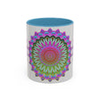 Intricately designed mandala art mug with colorful and vibrant patterns