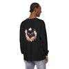 A close-up image of a black cat floral portrait unisex t-shirt with vibrant colors and intricate design