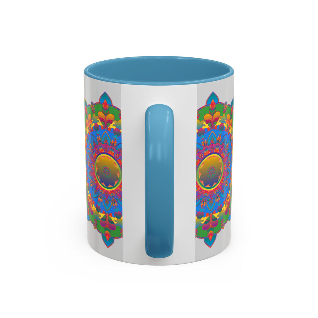 Artistic and colorful mandala flower print on grey tea mug