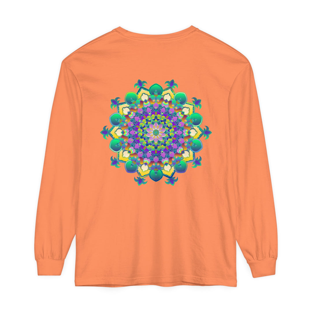 Colorful and detailed long sleeve t-shirt featuring an intricate mandala design