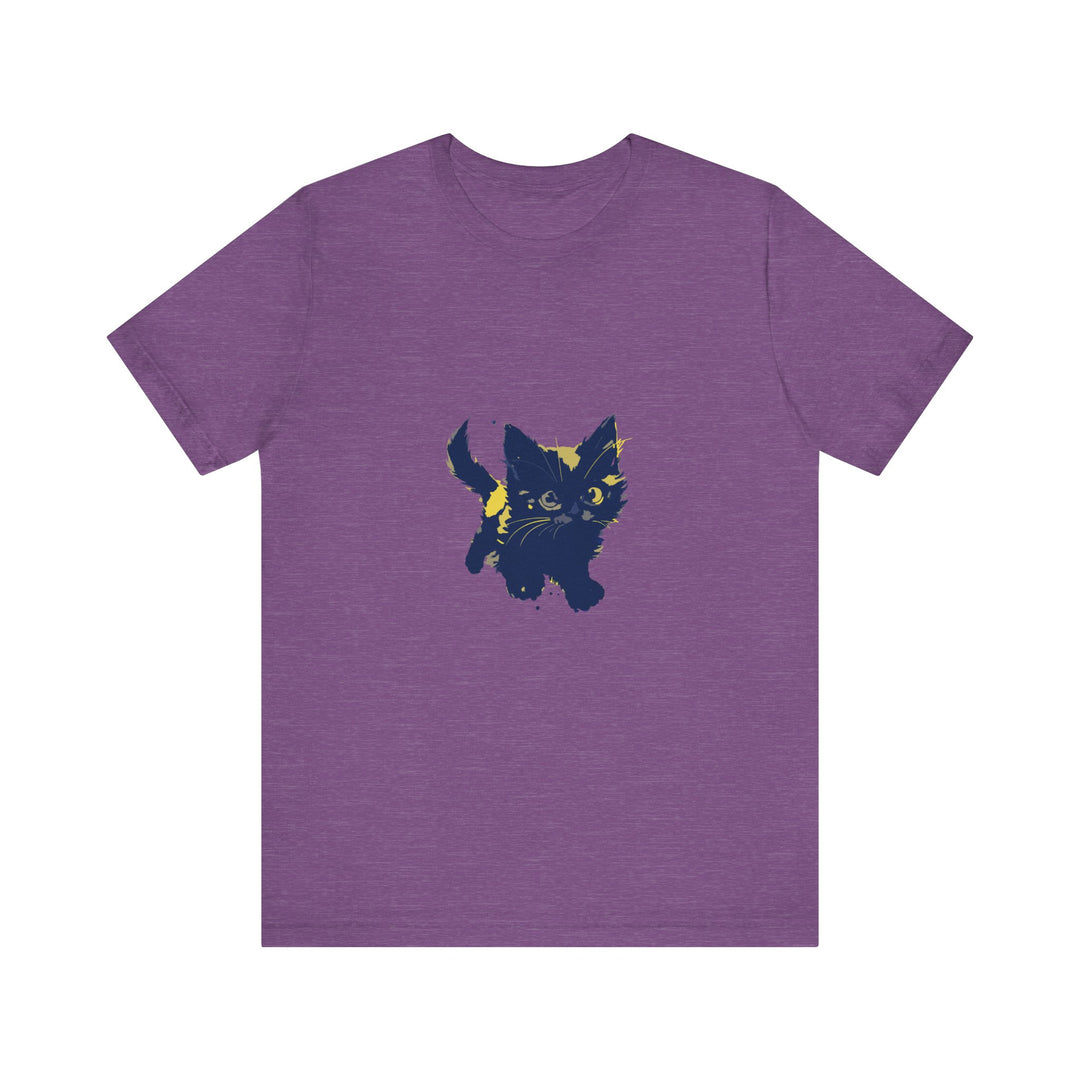 Adorable black cat design on a mystery t-shirt, perfect for playful and cute fashion lovers