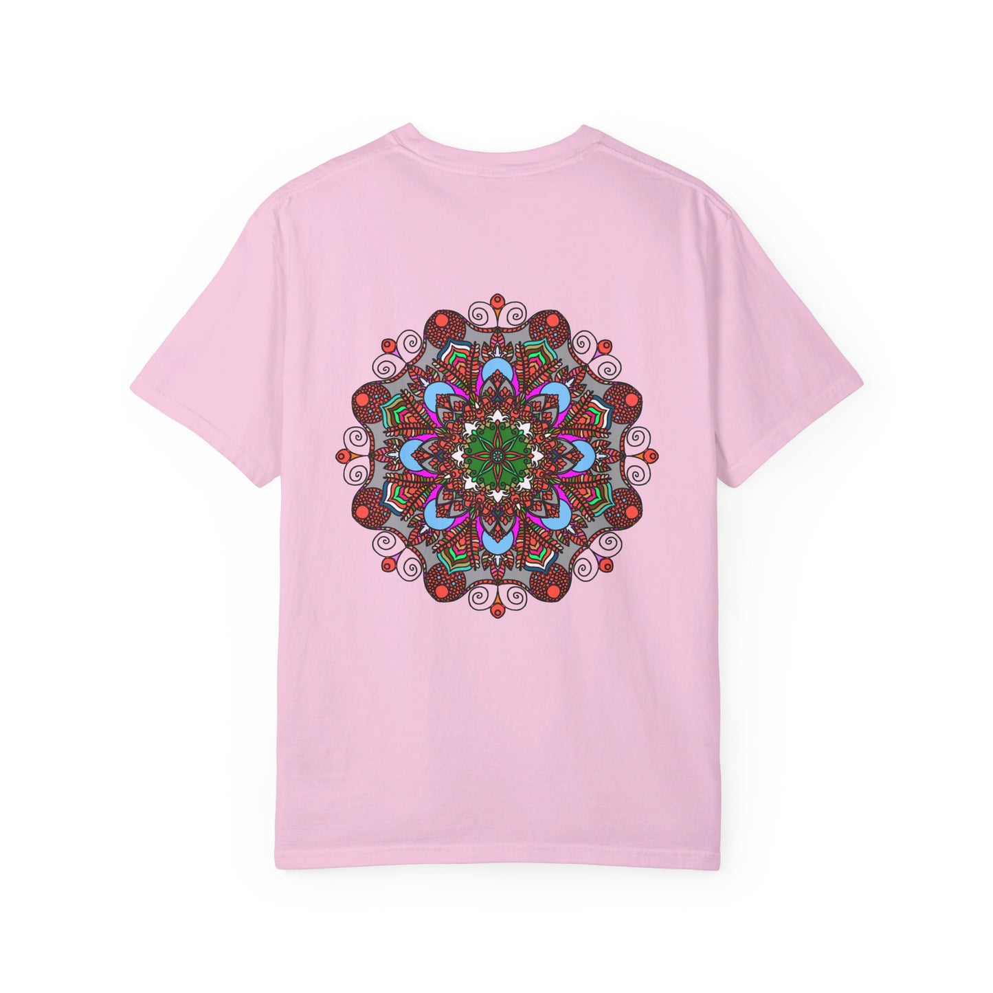 Unisex mandala t-shirt made of 100% ring-spun cotton, garment-dyed for extra comfort, featuring hand-drawn mandala art