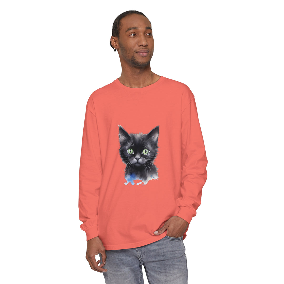 Black Cat Watercolor Unisex T-Shirt: A unique, hand-painted watercolor design of a black cat on a high-quality, comfortable unisex t-shirt