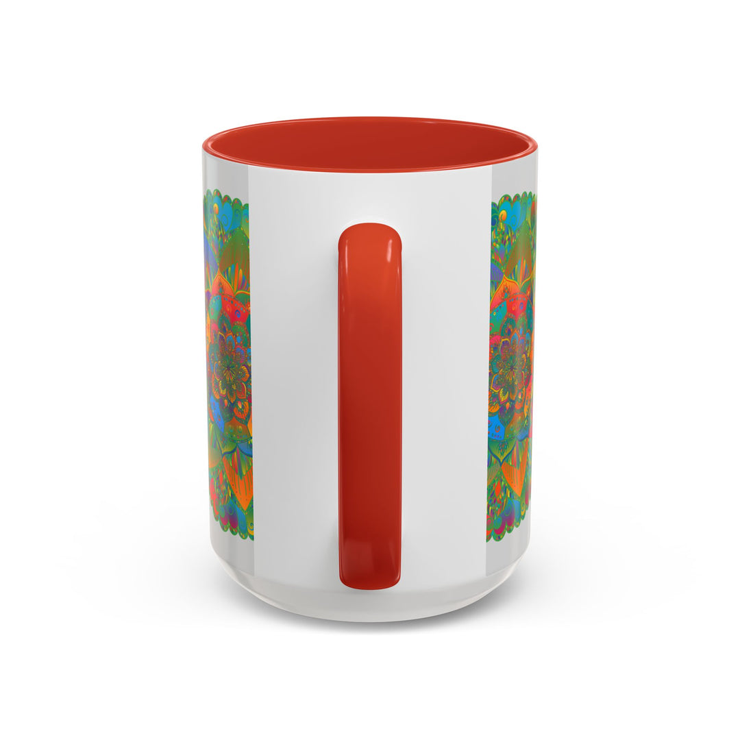 Beautiful ceramic mandala art mug with colorful floral design and intricate patterns