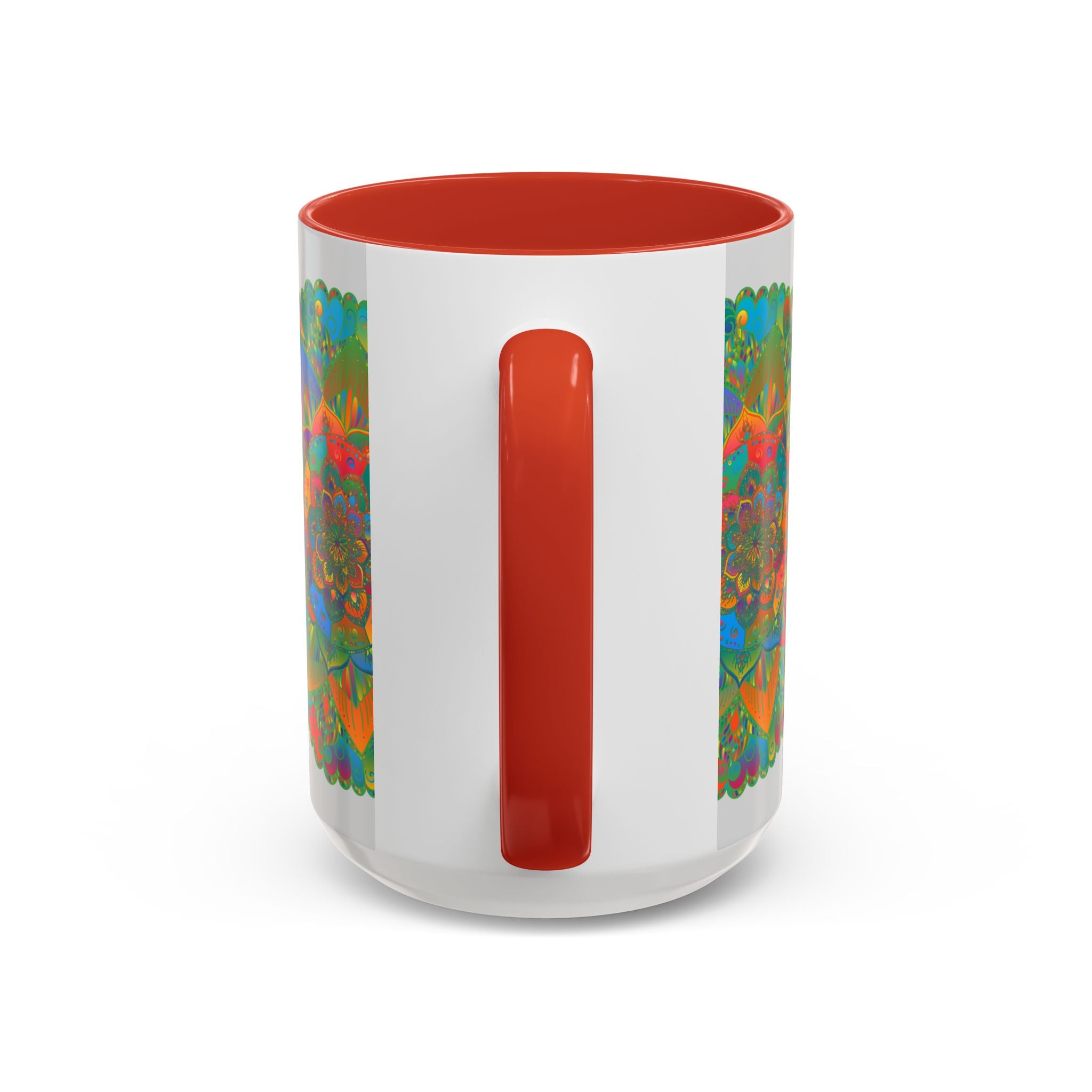 Beautiful ceramic mandala art mug with colorful floral design and intricate patterns