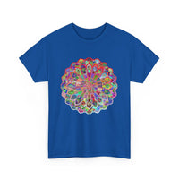 Colorful mandala art design printed on a soft, heavyweight cotton unisex t-shirt for yoga and mindfulness enthusiasts