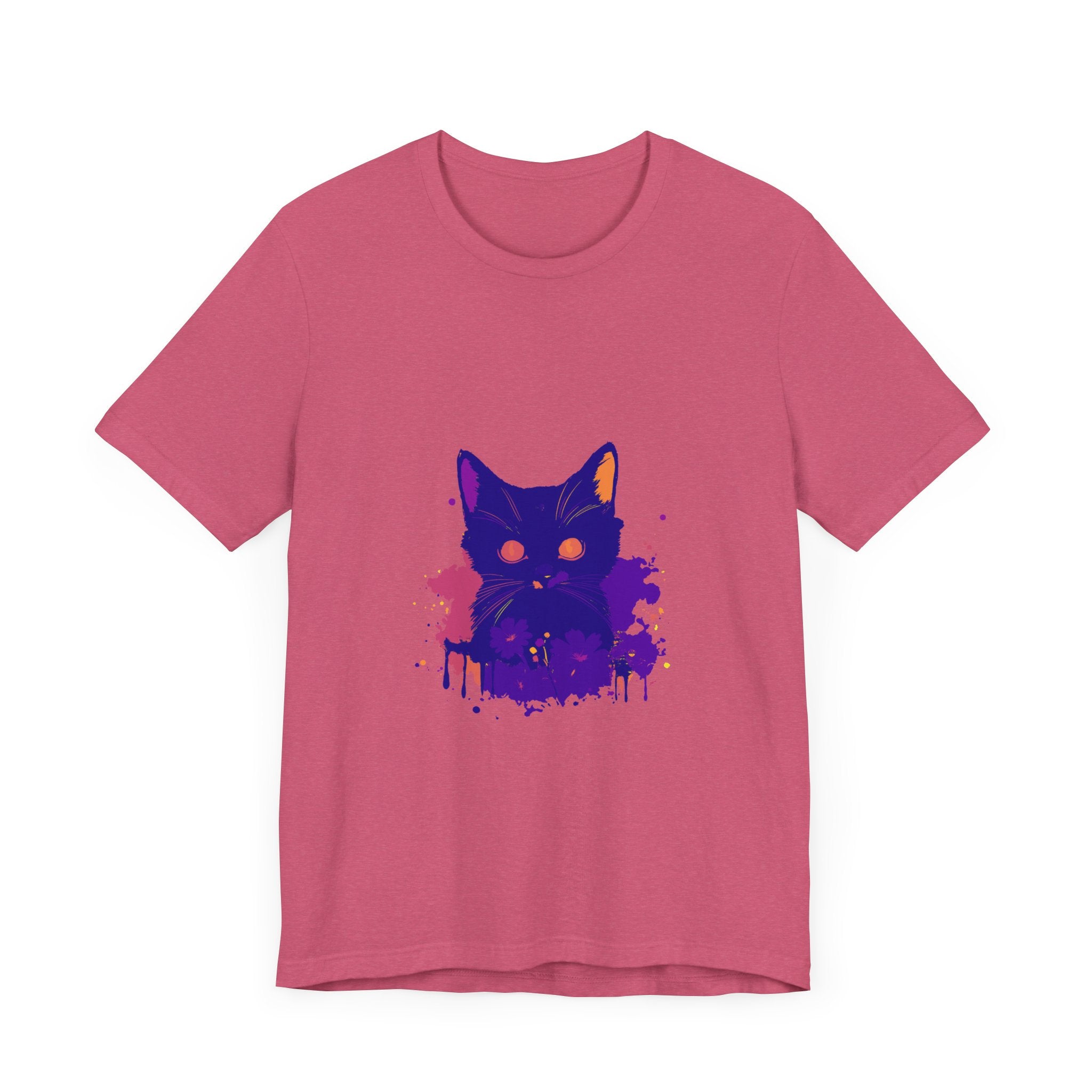 Abstract art t-shirt featuring a black cat mystery design on a black background