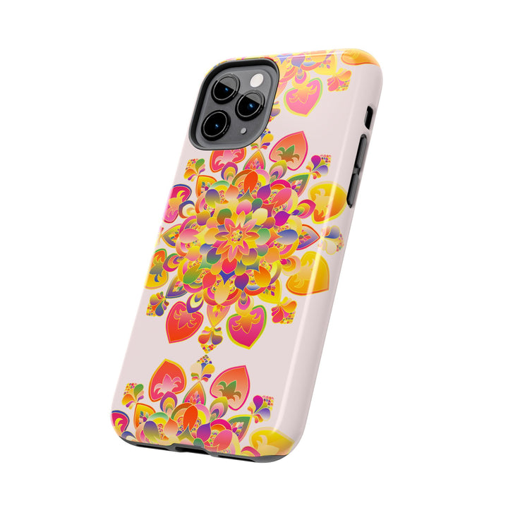 A beautiful hand-drawn mandala art phone case, featuring intricate and colorful designs