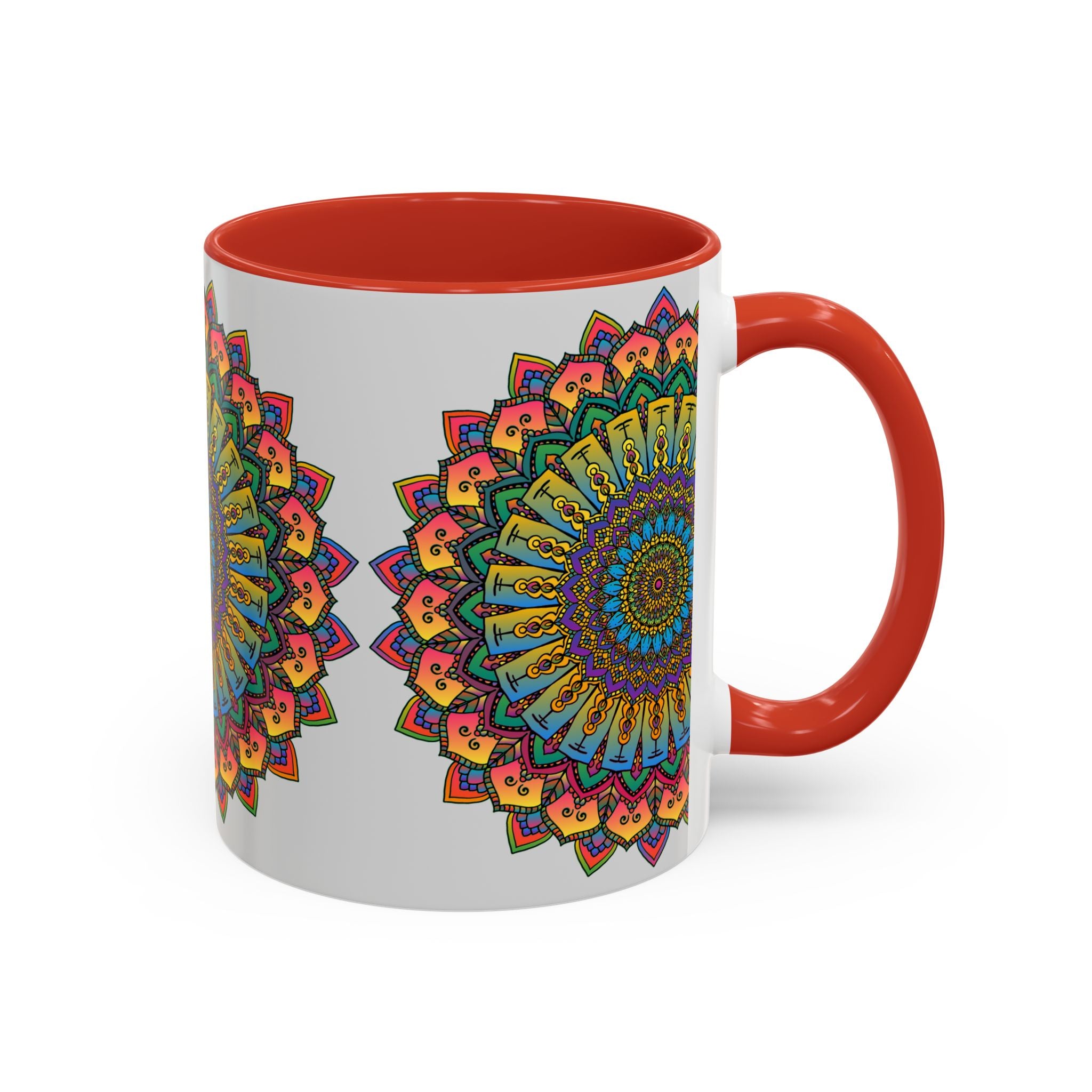 Colorful ceramic mug with intricate mandala design, perfect for spiritual and artistic individuals