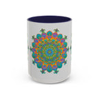 Beautiful mandala art mug with intricate and vibrant design, perfect for adding a pop of color to your morning routine