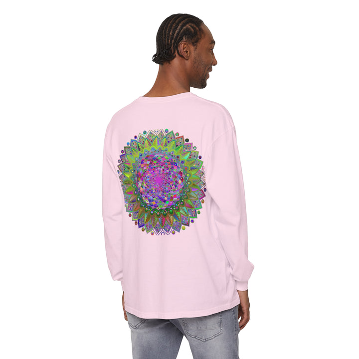 Vibrant Mandala Unisex Long Sleeve T-Shirt featuring intricate, colorful mandala design