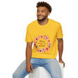 Beautiful black t-shirt with a colorful floral mandala design and quote