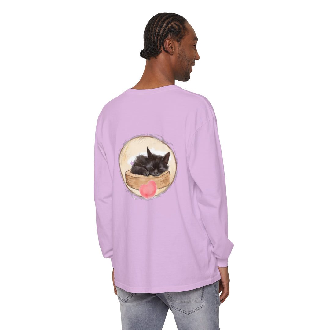 Sleeping Kitten Bedtime Unisex T-Shirt in light blue with cute kitten design