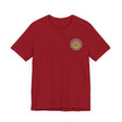 Colorful and intricate mandala design on a t-shirt promoting spiritual peace and psychedelic vibes