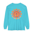 Colorful and detailed mandala design long sleeve t-shirt, suitable for both men and women, available in multiple sizes and vibrant shades