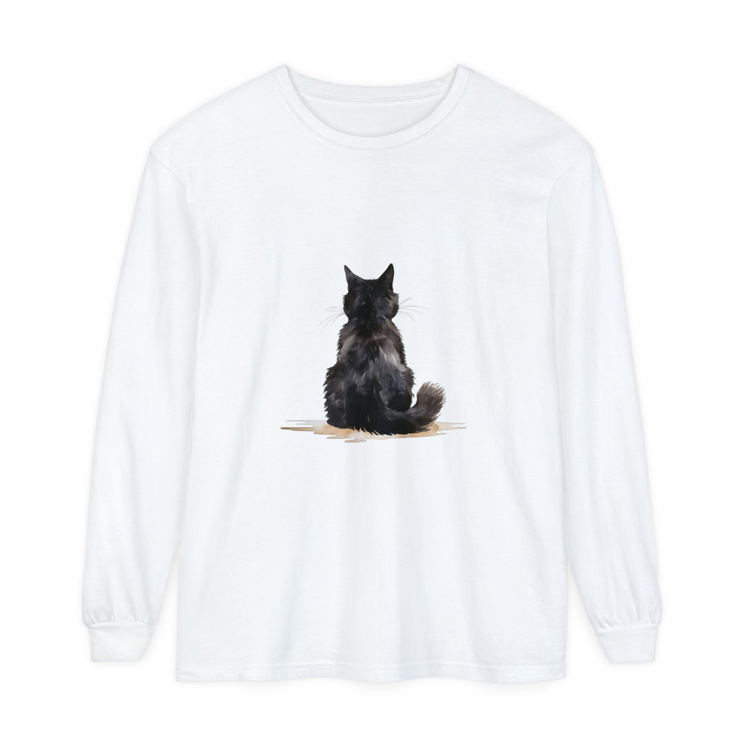 Black Cat Watercolor Unisex Long Sleeve T-Shirt - Comfortable and stylish unisex shirt featuring a beautiful watercolor design of a black cat