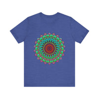 Vibrant mandala tee featuring colorful spiritual art and intricate design