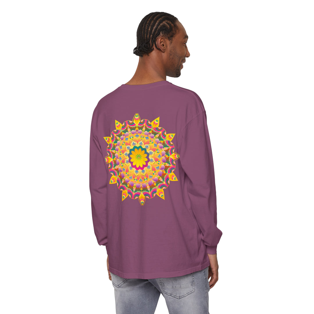 Colorful psychedelic mandala patterned long sleeve t-shirt for men and women