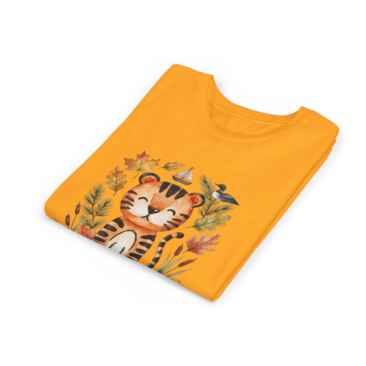 Kids Tiger Lake Ontario Tee — Watercolor Autumn Sailboat & Leaves Youth Short Sleeve Tee