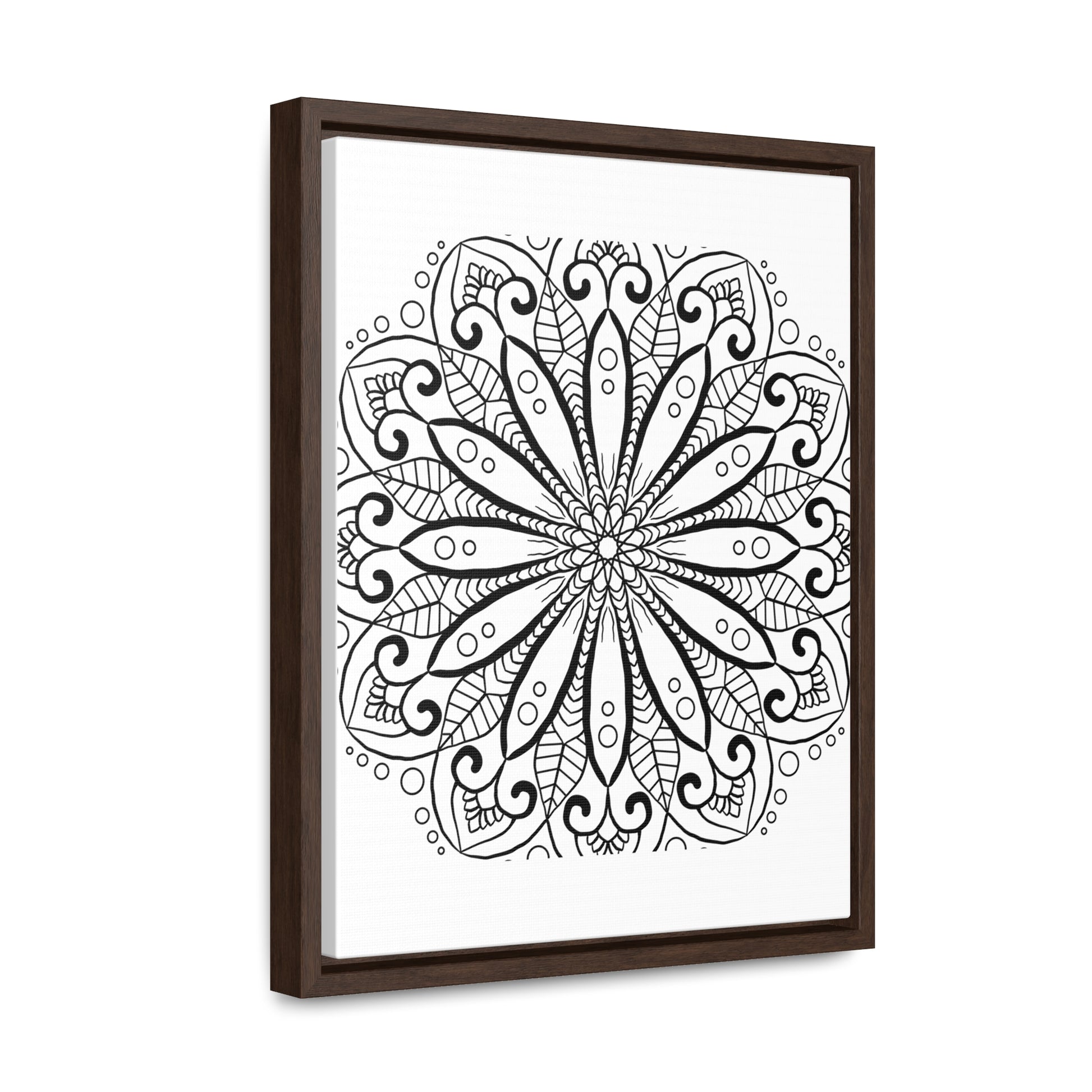 Handcrafted mandala art in black and white on canvas wrap