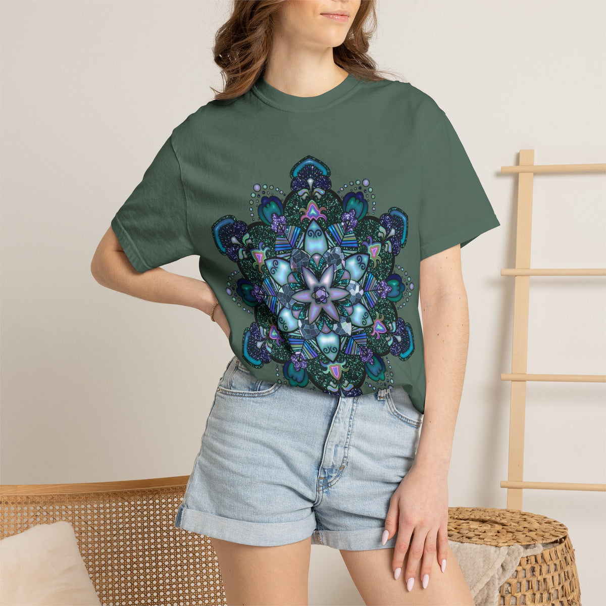 Mandala T-Shirt – Blue Purple Boho Geometric Floral Design