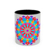 Colorful ceramic mug featuring a vibrant mandala design, promoting peace and tranquility