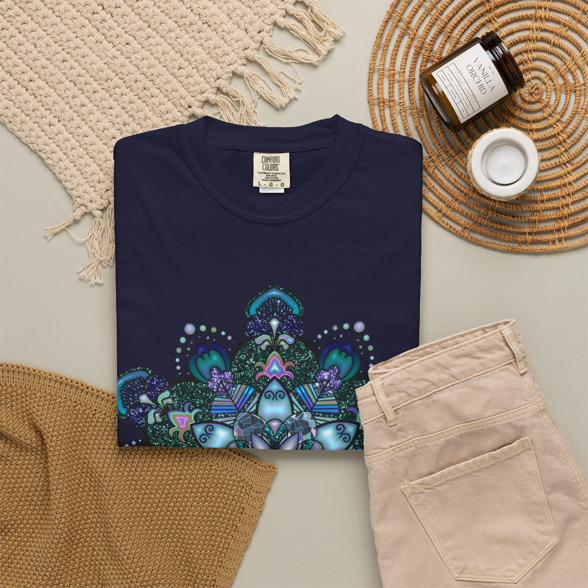 Mandala T-Shirt – Blue Purple Boho Geometric Floral Design